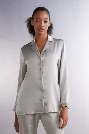 Intimissimi Mannish-cut Jacket In Silk Satin Grå | SN-ITMSM58272