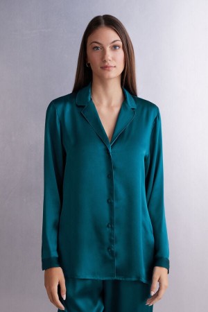 Intimissimi Mannish-cut Jacket In Silk Satin Blå | SN-ITMSM58278