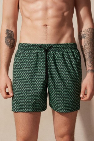 Intimissimi Micro Leaf Print Swim Trunks Grønn | SN-ITMSM58780