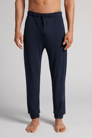 Intimissimi Modal And Silk Piqué Full Length Pants Blå | SN-ITMSM58689