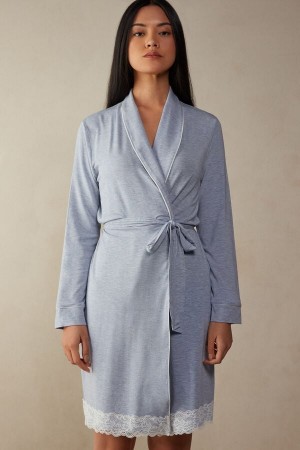 Intimissimi Modal Blonder Detail Robe Lyse Blå | SN-ITMSM58421