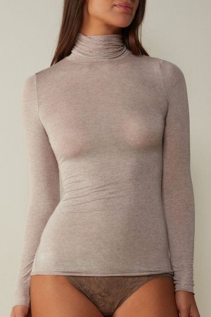 Intimissimi Modal Cashmere Ultralight High-neck Top Beige | SN-ITMSM58073