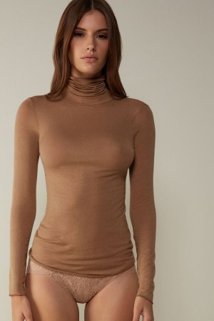 Intimissimi Modal Cashmere Ultralight High-neck Top Brune | SN-ITMSM58079
