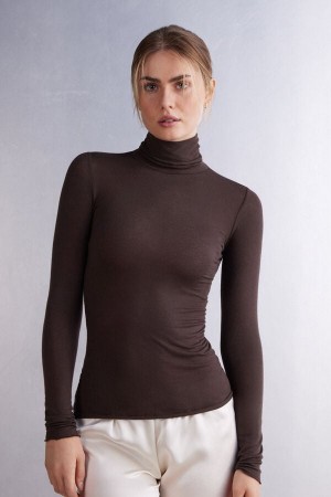 Intimissimi Modal Cashmere Ultralight High-neck Top Brune | SN-ITMSM58111