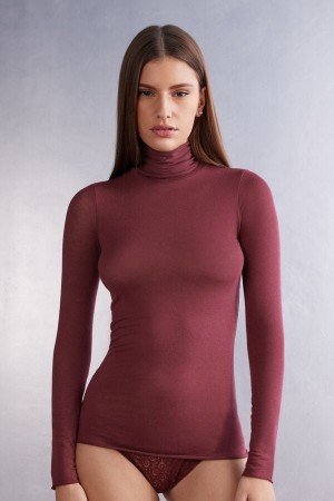 Intimissimi Modal Cashmere Ultralight High-neck Top Burgunder | SN-ITMSM58130