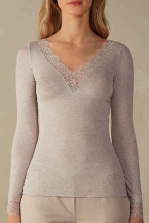 Intimissimi Modal Cashmere Ultralight Long Blonder Shirt Beige | SN-ITMSM58090