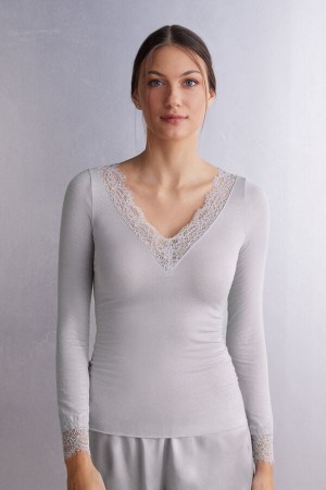 Intimissimi Modal Cashmere Ultralight Long Blonder Shirt Grå | SN-ITMSM58109