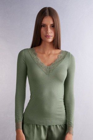 Intimissimi Modal Cashmere Ultralight Long Blonder Shirt Grønn | SN-ITMSM58135