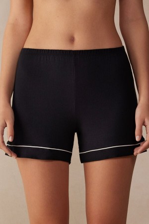 Intimissimi Modal Shorts With Contrast Trim Svarte | SN-ITMSM58346