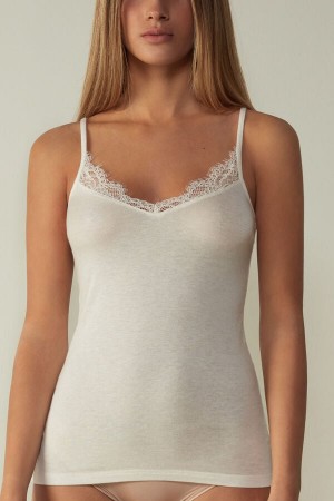 Intimissimi Modal Ultralight Cashmere Blend Top With Blonder Hvite | SN-ITMSM57958