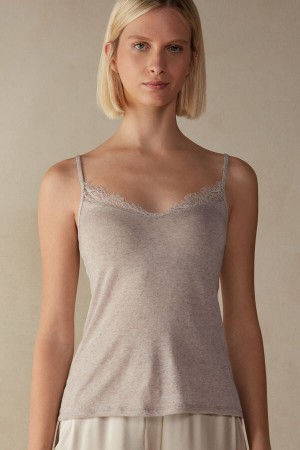 Intimissimi Modal Ultralight Cashmere Blend Top With Blonder Beige | SN-ITMSM57965