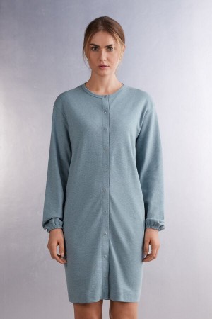 Intimissimi Pinstripes Fantasy Button Up Nightshirt Lyse Blå | SN-ITMSM58412