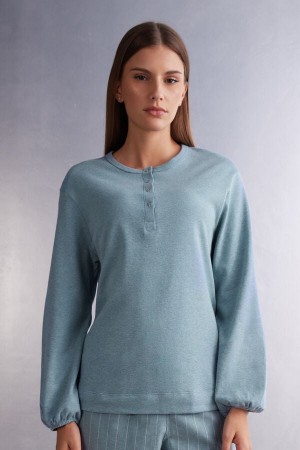Intimissimi Pinstripes Fantasy Henley Top In Warm Bomull Lyse Blå | SN-ITMSM58288