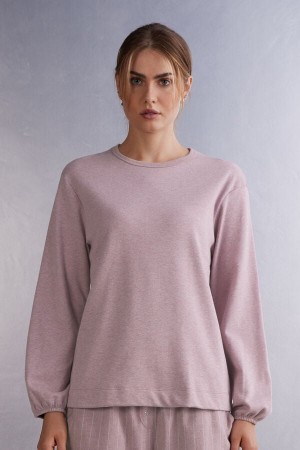 Intimissimi Pinstripes Fantasy Long Sleeve Top In Warm Bomull Rosa | SN-ITMSM58287