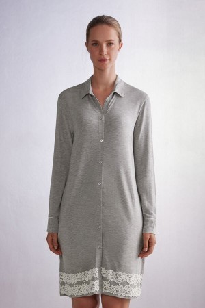 Intimissimi Pretty Flower Open Front Nightshirt Grå | SN-ITMSM58410