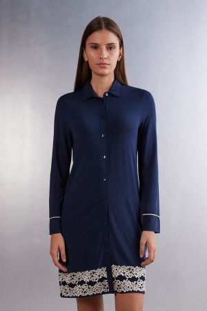 Intimissimi Pretty Flower Open Front Nightshirt Blå | SN-ITMSM58414