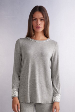 Intimissimi Pretty Flowers Modal Top Grå | SN-ITMSM58270