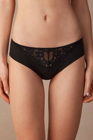 Intimissimi Pretty Flowers Seamless Bomull Panties Svarte | SN-ITMSM57570