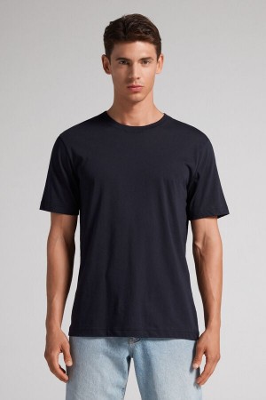 Intimissimi Regular Fit T-shirt In Extrafine Supima® Bomull Blå | SN-ITMSM58593