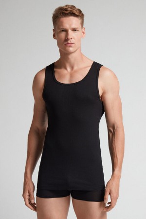 Intimissimi Ribbet Supima Bomull Tank Top Svarte | SN-ITMSM58616