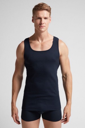 Intimissimi Ribbet Supima Bomull Tank Top Blå | SN-ITMSM58617