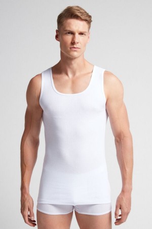 Intimissimi Ribbet Supima Bomull Tank Top Hvite | SN-ITMSM58619