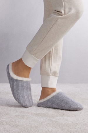 Intimissimi Ribbet Tricot Slippers Blå | SN-ITMSM58452
