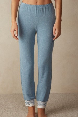 Intimissimi Romantic Bedroom Cuffed Full Length Pants In Modal With Ull Lyse Blå | SN-ITMSM58232