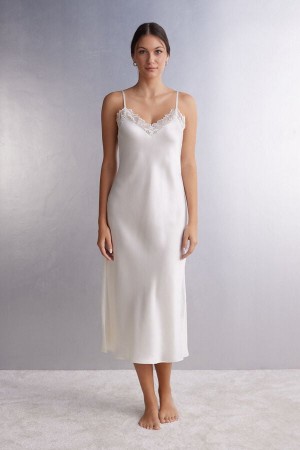 Intimissimi Satin Darlings Long Silk Nightgown Hvite | SN-ITMSM57834