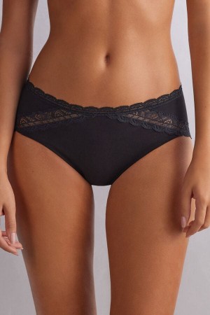 Intimissimi Semi-high Rise Bomull And Blonder Panties Svarte | SN-ITMSM57632