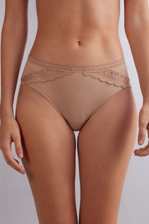 Intimissimi Semi-high Rise Bomull And Blonder Panties Beige | SN-ITMSM57633
