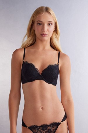 Intimissimi Sensual Flowers Elettra Super Push-up Bra Svarte | SN-ITMSM56779
