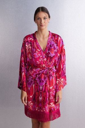 Intimissimi Sensual Flowers Viscose Satin Kimono Rosa | SN-ITMSM58434
