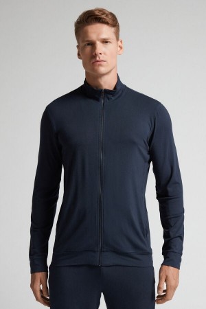 Intimissimi Silk And Modal Zip-up Sweatshirt Blå | SN-ITMSM58663