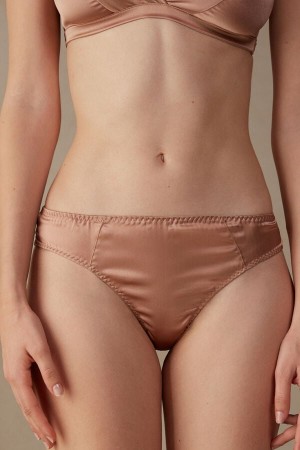 Intimissimi Silk Cheeky Briefs Beige | SN-ITMSM57416