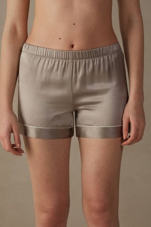 Intimissimi Silk Shorts With Contrast Trim Beige | SN-ITMSM58327