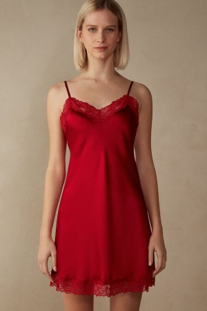 Intimissimi Silk Slip With Blonder Insert Detail Rød | SN-ITMSM57807