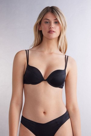 Intimissimi Simona Super Push-up Bra In Silk Svarte | SN-ITMSM56771