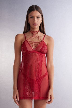 Intimissimi Sinful Fantasies Blonder And Tulle Babydoll Rød | SN-ITMSM57824