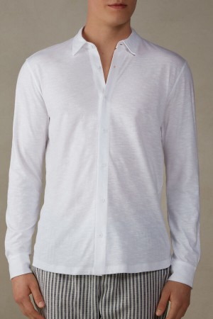 Intimissimi Slub Bomull Long Sleeve Shirt Hvite | SN-ITMSM58642