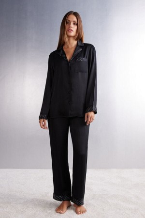 Intimissimi Sparkling Night Full Length Satin Pajamas Svarte | SN-ITMSM58296