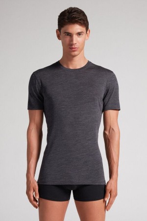 Intimissimi Stretch Merino Ull Kort-sleeve T-shirt Mørke Grå | SN-ITMSM58590