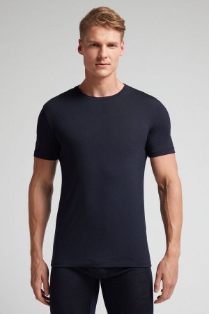 Intimissimi Stretch Merino Ull Kort-sleeve T-shirt Blå | SN-ITMSM58591