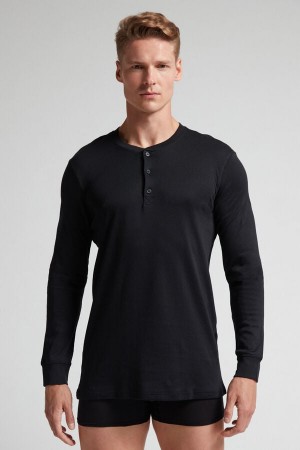 Intimissimi Supima Interlock Long-sleeve Top Svarte | SN-ITMSM58737