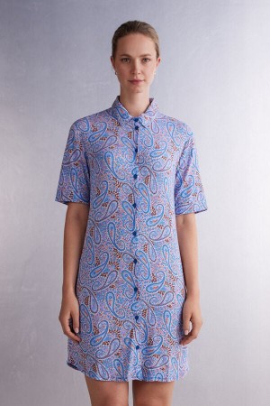 Intimissimi Sweet Escape Button Up Nightshirt Blå | SN-ITMSM58409