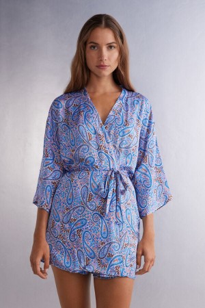 Intimissimi Sweet Escape Viscose Satin Kimono Blå | SN-ITMSM58433
