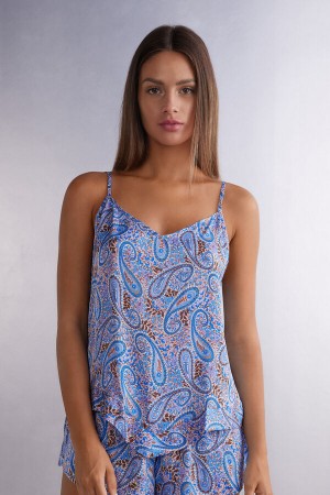 Intimissimi Sweet Escape Viscose Satin Top Blå | SN-ITMSM58013
