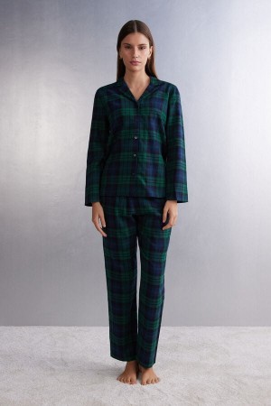 Intimissimi Tartan Brushed Cloth Full Length Pajamas Blå | SN-ITMSM58300