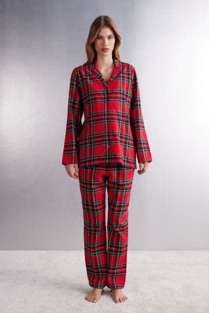 Intimissimi Tartan Brushed Cloth Full Length Pajamas Rød | SN-ITMSM58301