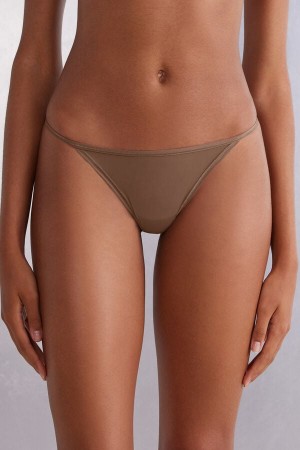 Intimissimi Thong With Ultralight Microfiber Straps Beige | SN-ITMSM57711